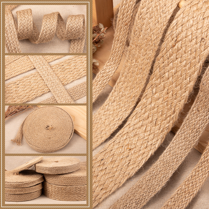 Jute Bag Packaging - 10 M/Rotolo Piatto Intrecciato Cavi di